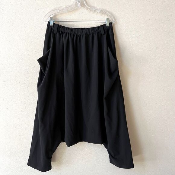 Moyuru Black Harem Pants Size Large With Pockets Artsy Lagenlook Rayon Polyester - Picture 4 of 5